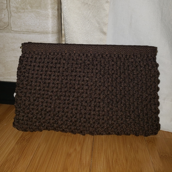 Brown Floral Crystal Leaves and Pearl Beads Embroidered  Floral Beaded Brown Clutch